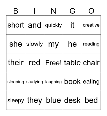 Parts of Speech Bingo Card