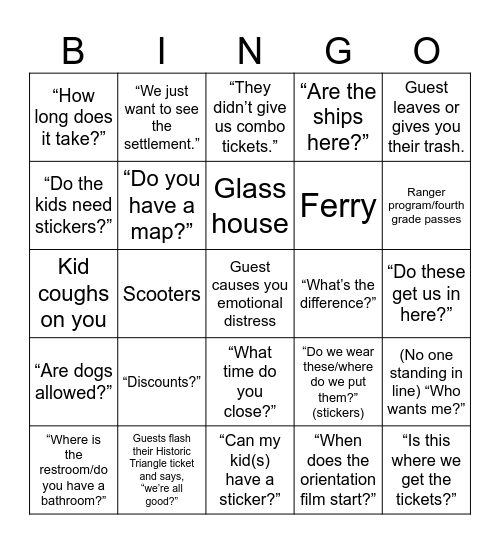 VS Bingo 3/24 Bingo Card