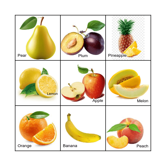 Fruit Bingo Card