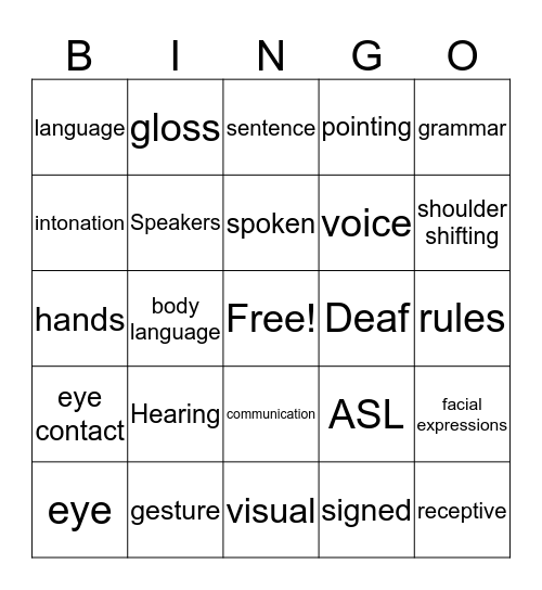 Vocabulary Set 1 Bingo Card