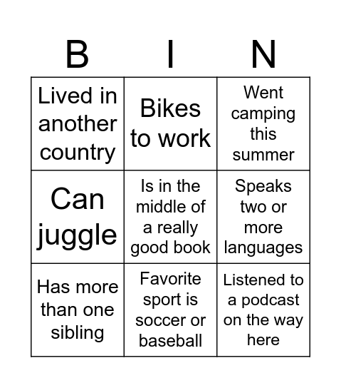 Peer Learning Bingo Card