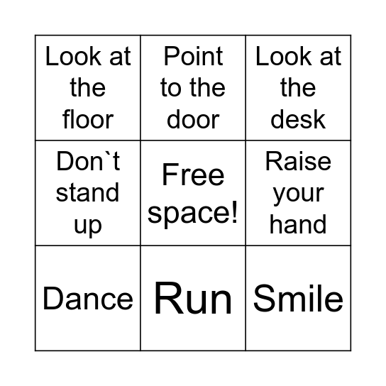 Imperative Bingo Card