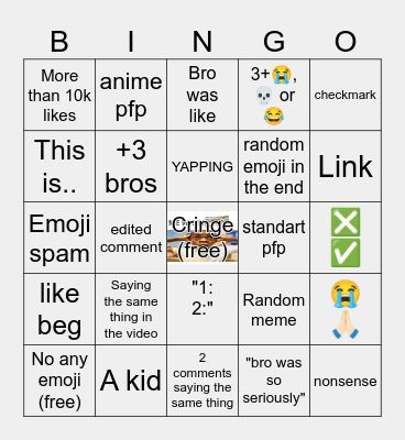 Youtube Shorts bingo Card