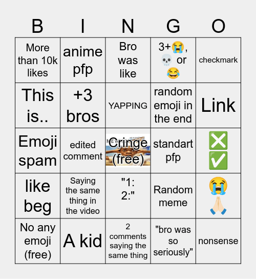 Youtube Shorts bingo Card