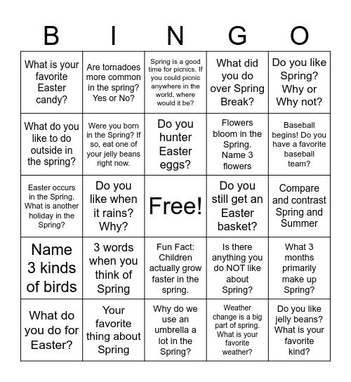 Spring Bingo Card