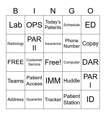 Patient Access Bingo! Bingo Card