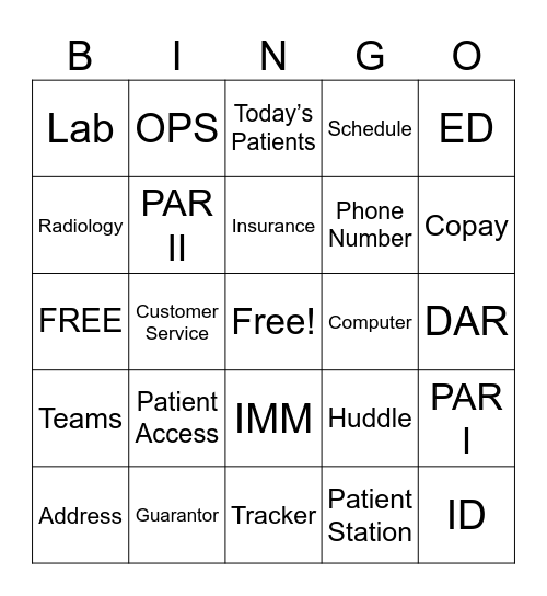 Patient Access Bingo! Bingo Card