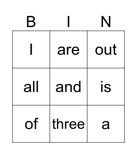 Tricky Word Bingo Card