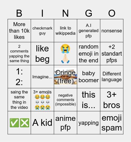 Youtube Shorts bingo Card