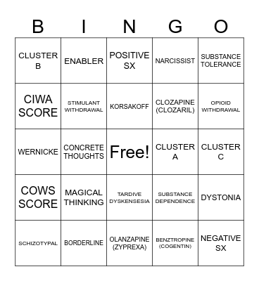 MENTAL HEALTH Bingo Card