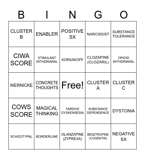 MENTAL HEALTH Bingo Card
