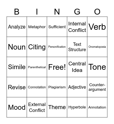 Vocabulary BINGO Card