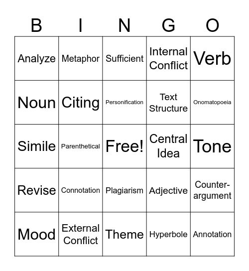 Vocabulary BINGO Card