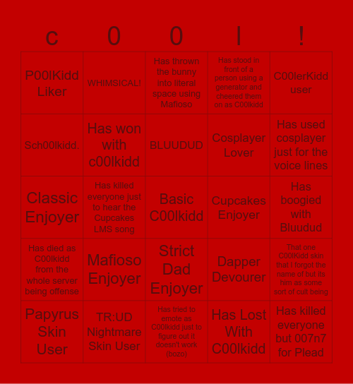 C00l Bingo Card