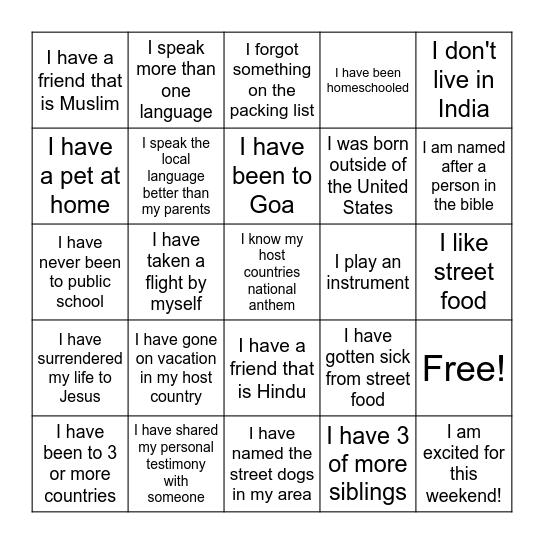 TCK Bingo Card