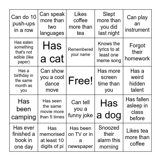 Find someone who... Bingo Card