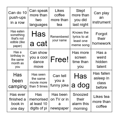 Find someone who... Bingo Card