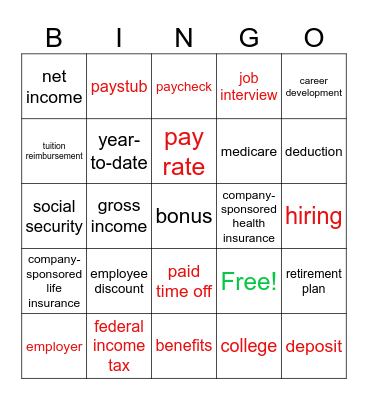 Benefits and Paystubs L3 Chapter 6 Bingo Card