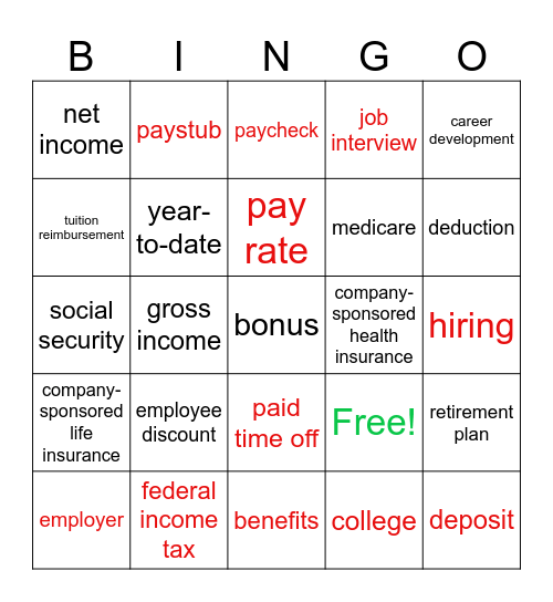 L3 Chapter 6 Benefits and Paystubs Bingo Card