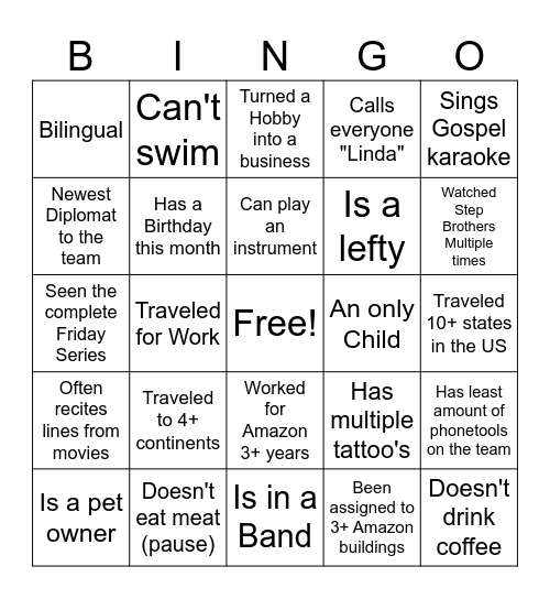 Diplomats Cookout Bingo Card