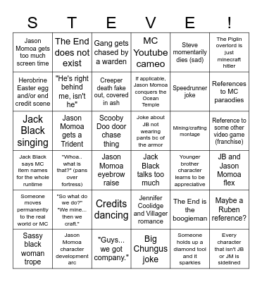 Minecraft Movue Bingo Card