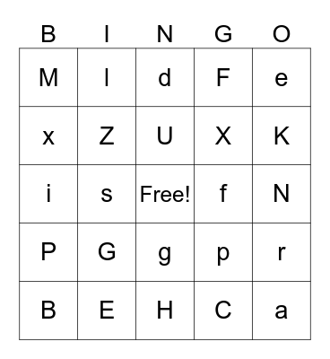 Letters Bingo Card