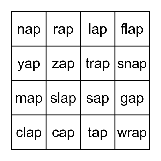-AP Word Family Bingo Card