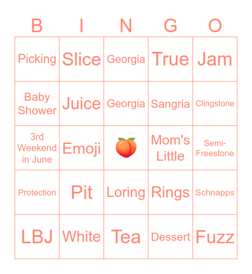 PEACHY BINGO Card