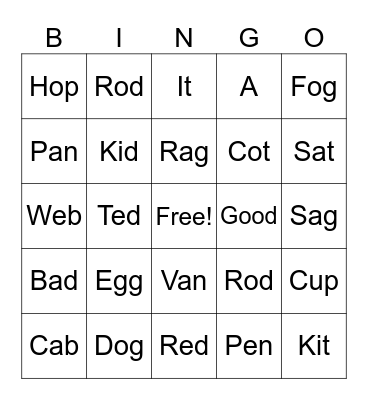 Sight Words Bingo Card