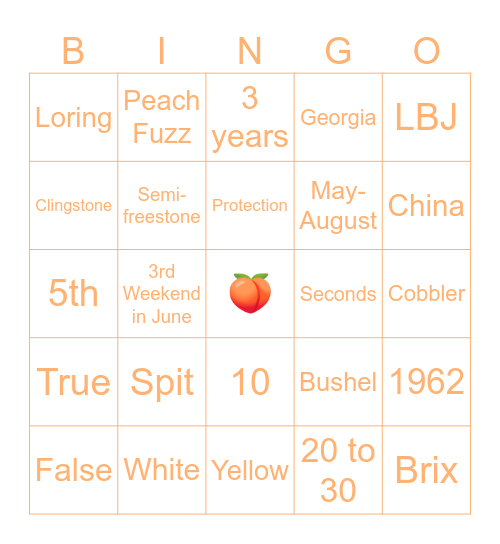 PEACHY BINGO Card