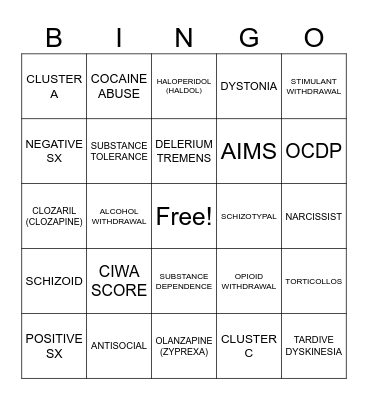 MENTAL HEALTH Bingo Card