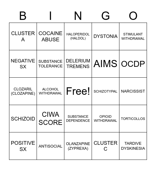MENTAL HEALTH Bingo Card