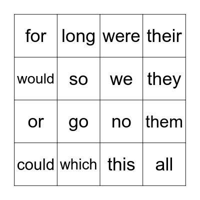 1st Grade Sight Words Bingo Card
