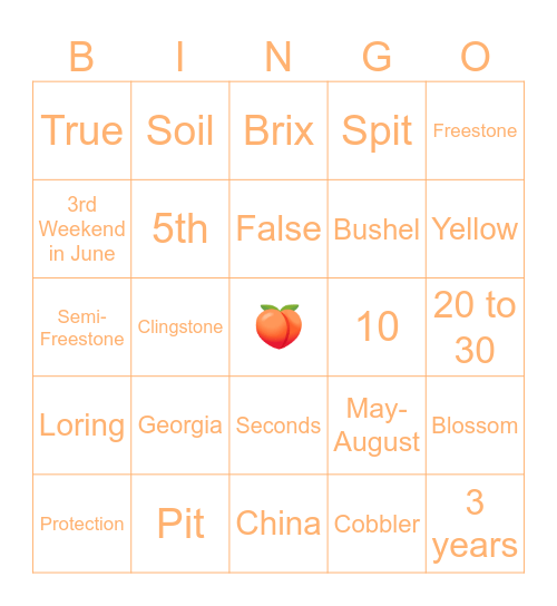 PEACHY BINGO Card