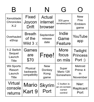 Switch 2 Direct Bingo Card