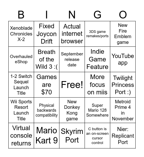 Switch 2 Direct Bingo Card