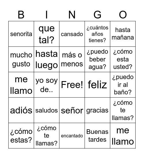 saludos Bingo Card
