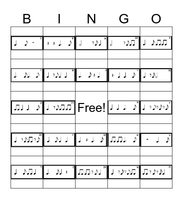 Rhythm Bingo - Level 2 Side A Bingo Card