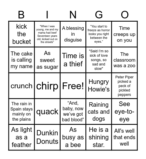 Figurative Language BINGO Card