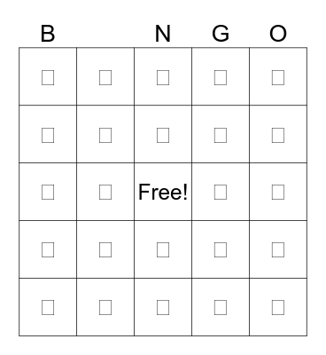 Untitled Bingo Card