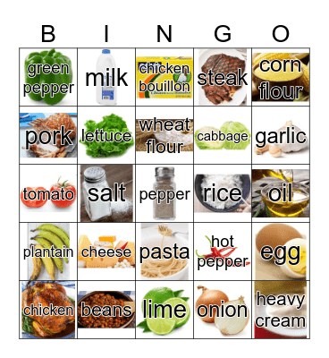 Food Vocabulary Bingo Card