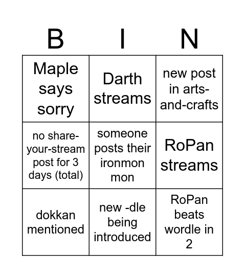 Mape Nation Bingo May Bingo Card