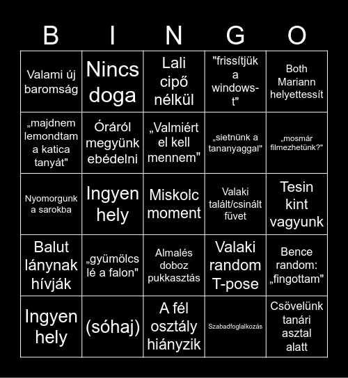 Suli bingó Bingo Card