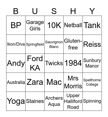 Claire's Hen Do - May 2013 Bingo Card