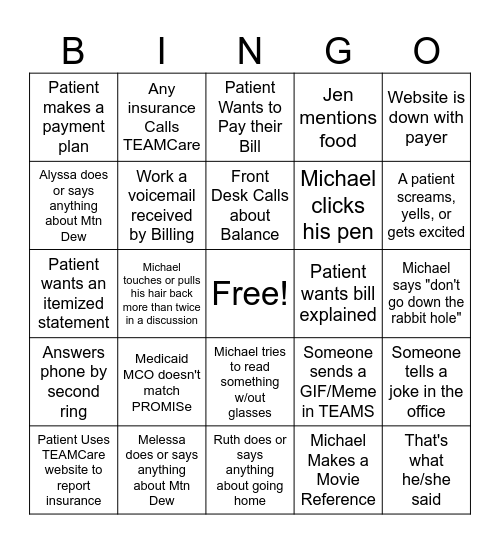 Billing Bingo 03/24/2025 Bingo Card