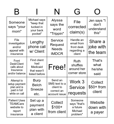 Billing Bingo (Client codes on back) Bingo Card