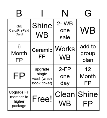 Nito Wash BINGO Card