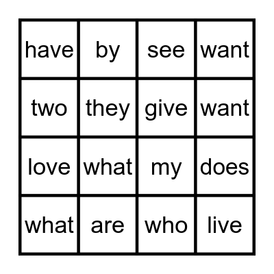Kindergarten 2nd 16 Heart Words Bingo Card