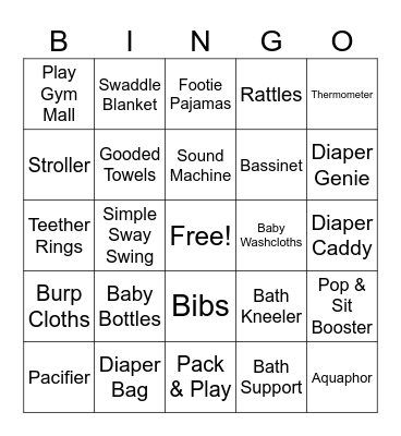 Baby Gifts Bingo Card