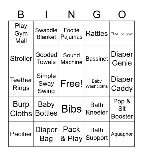 Baby Gifts Bingo Card